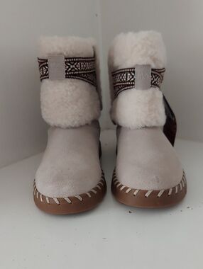 Muk Luks Cream Faux-Shearling Ankle Boots with Trim